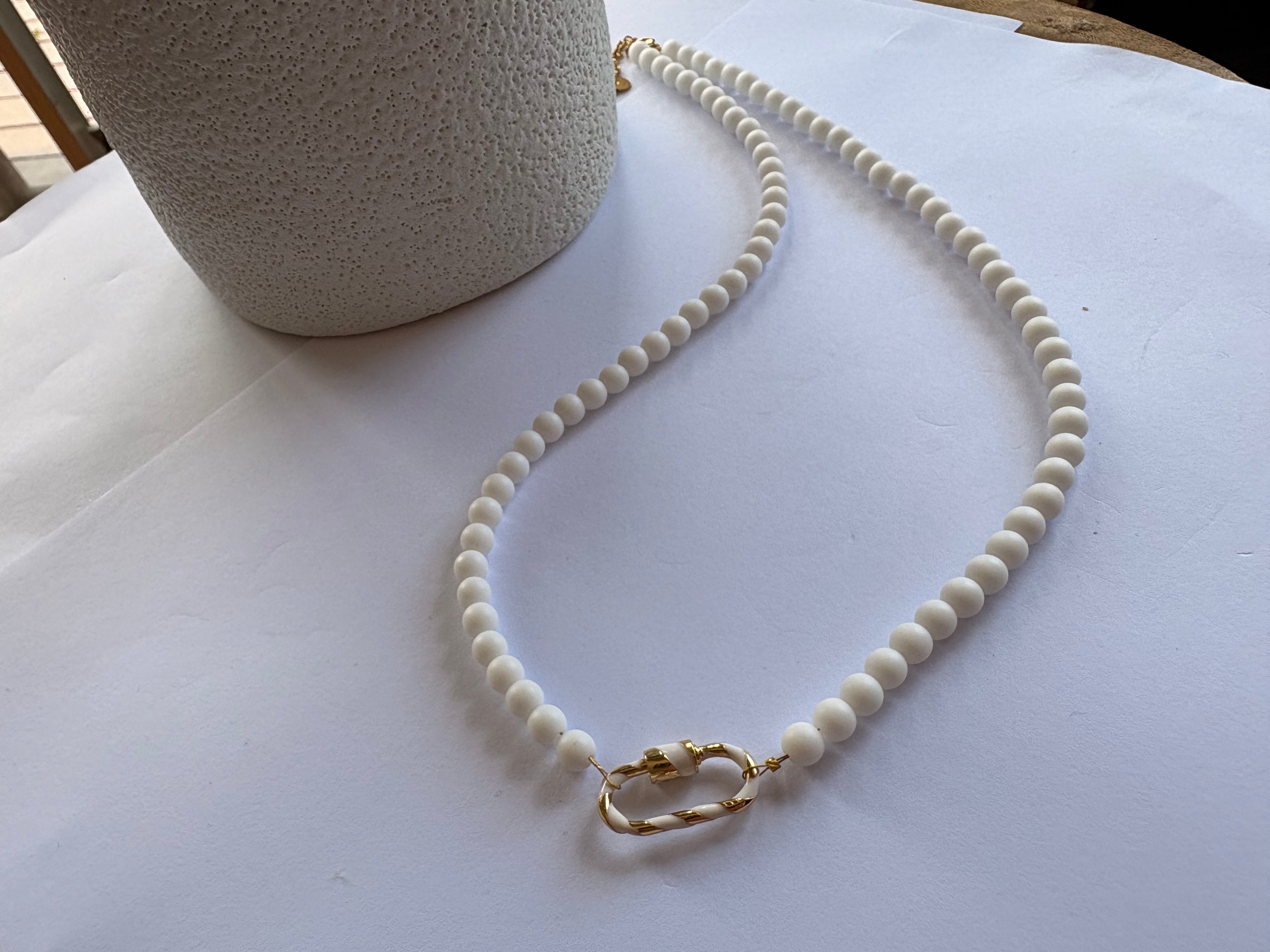 Diva White Beaded Necklace with Charm Link