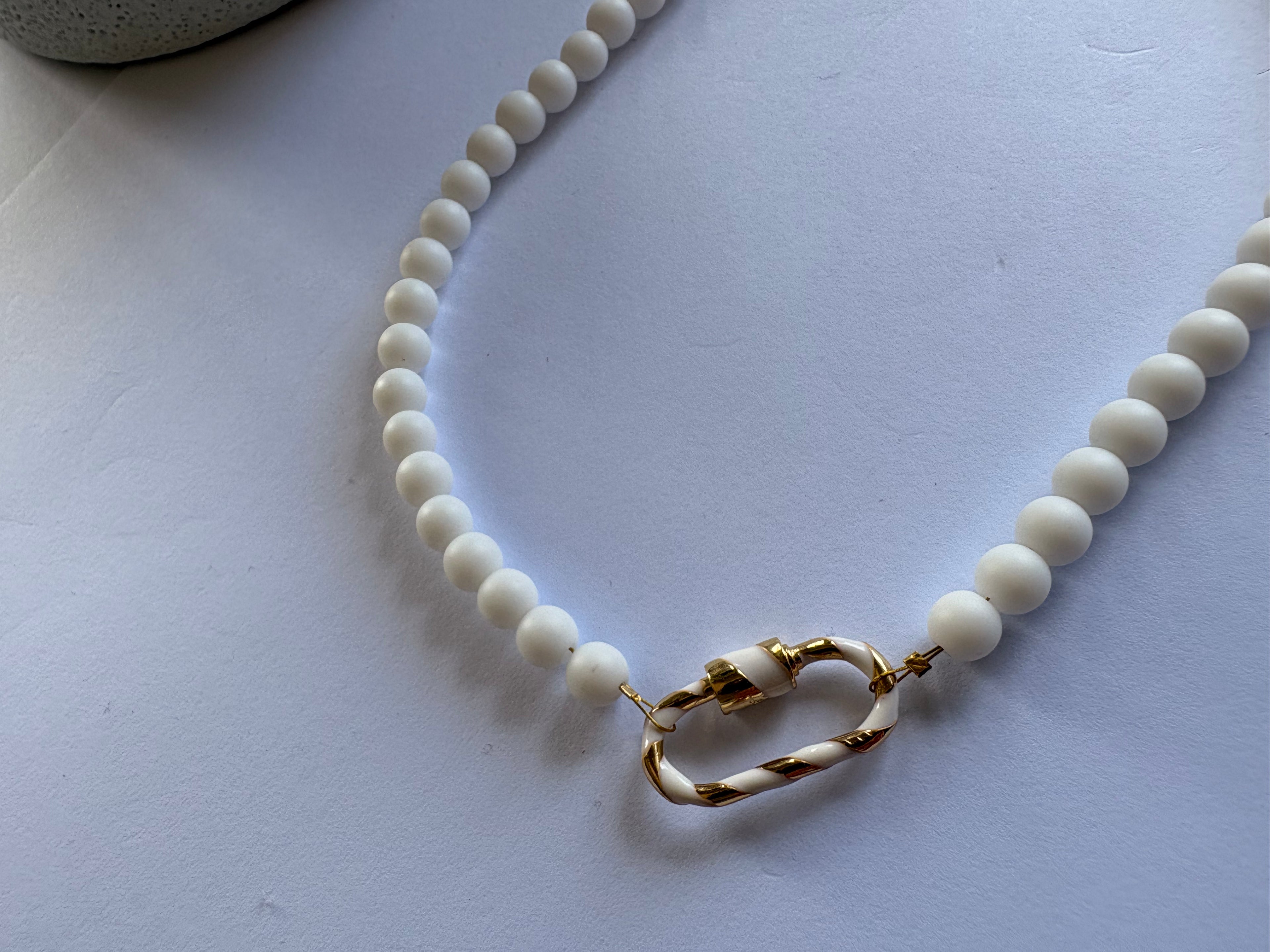 Diva White Beaded Necklace with Charm Link