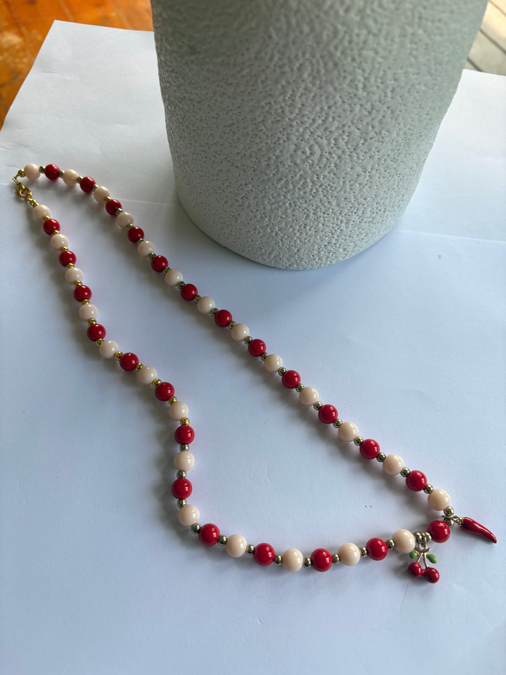 Penny Red Charm Bead Necklace with Chili & Cherry Accents