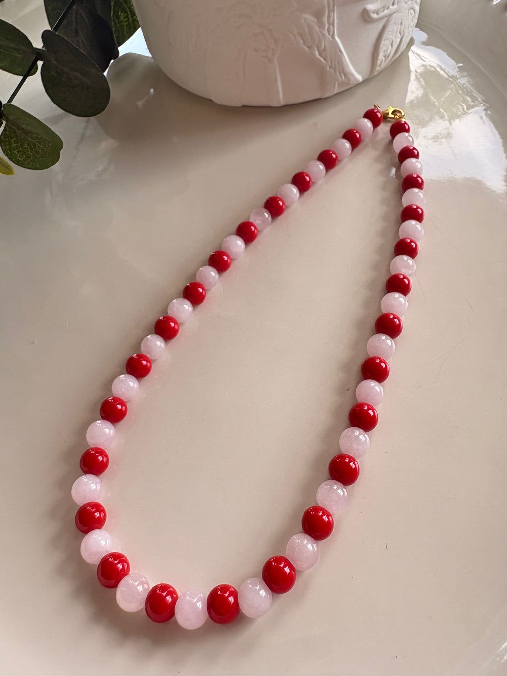 Ruby Red & Pink Glass Bead Necklace