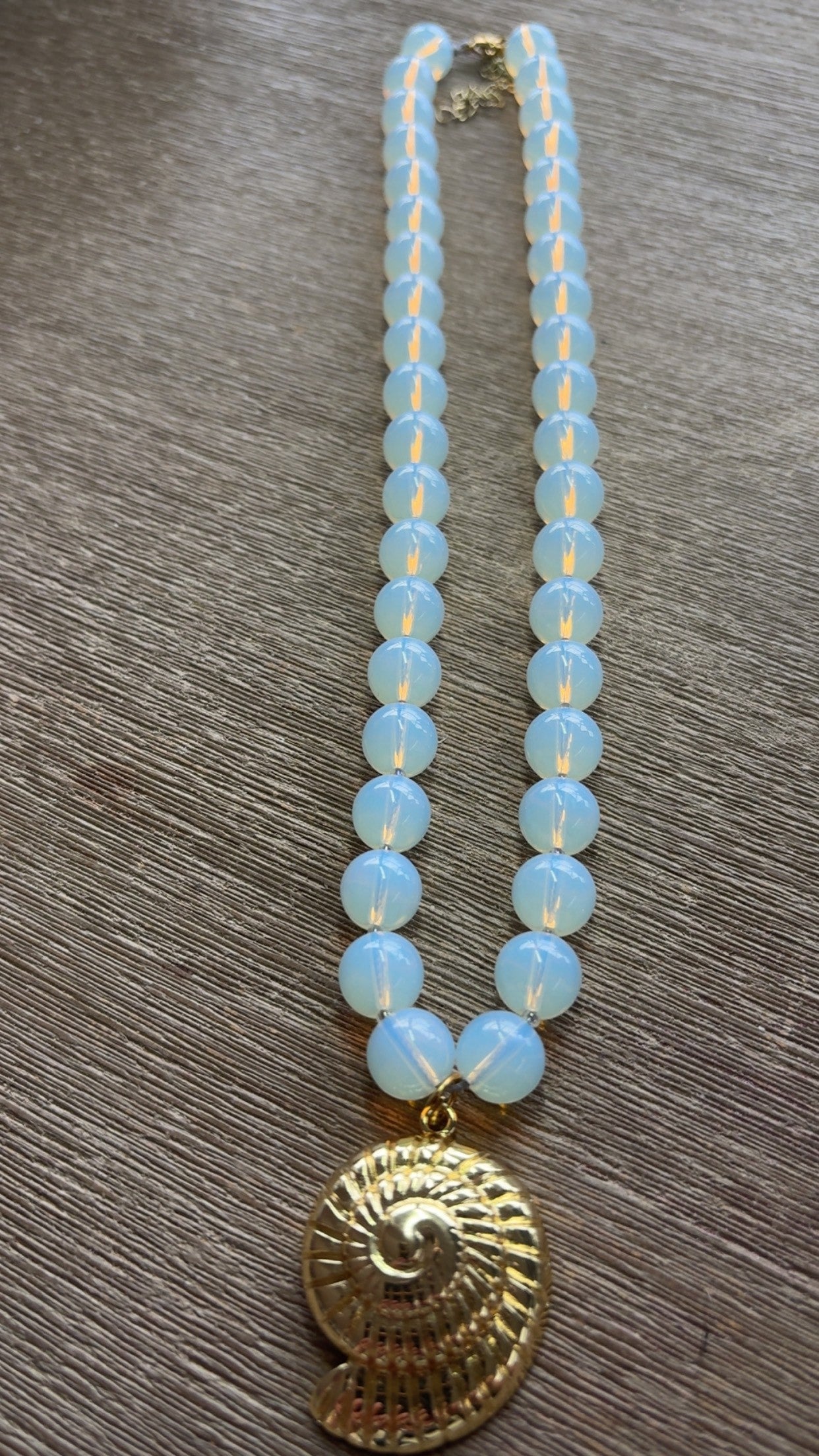 Baby Blue Glass Bead & Shell Necklace