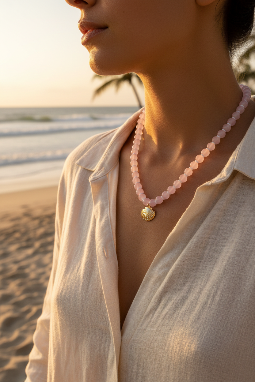 Hannah Baby Pink Glass Bead Necklace
