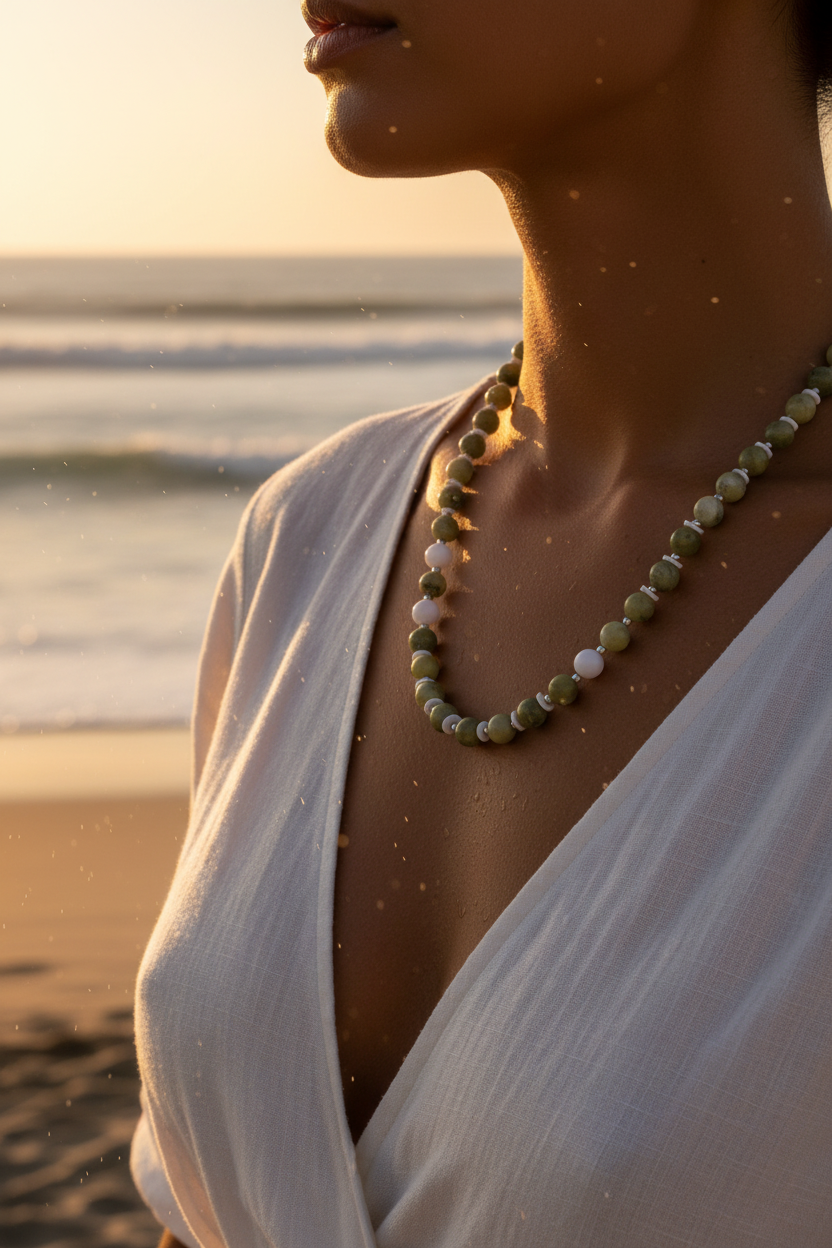 Mollie Green & White Beaded Necklace