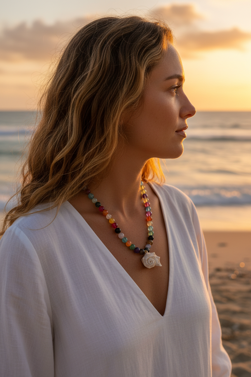 Nicki Colourful Glass & Shell Statement Necklace