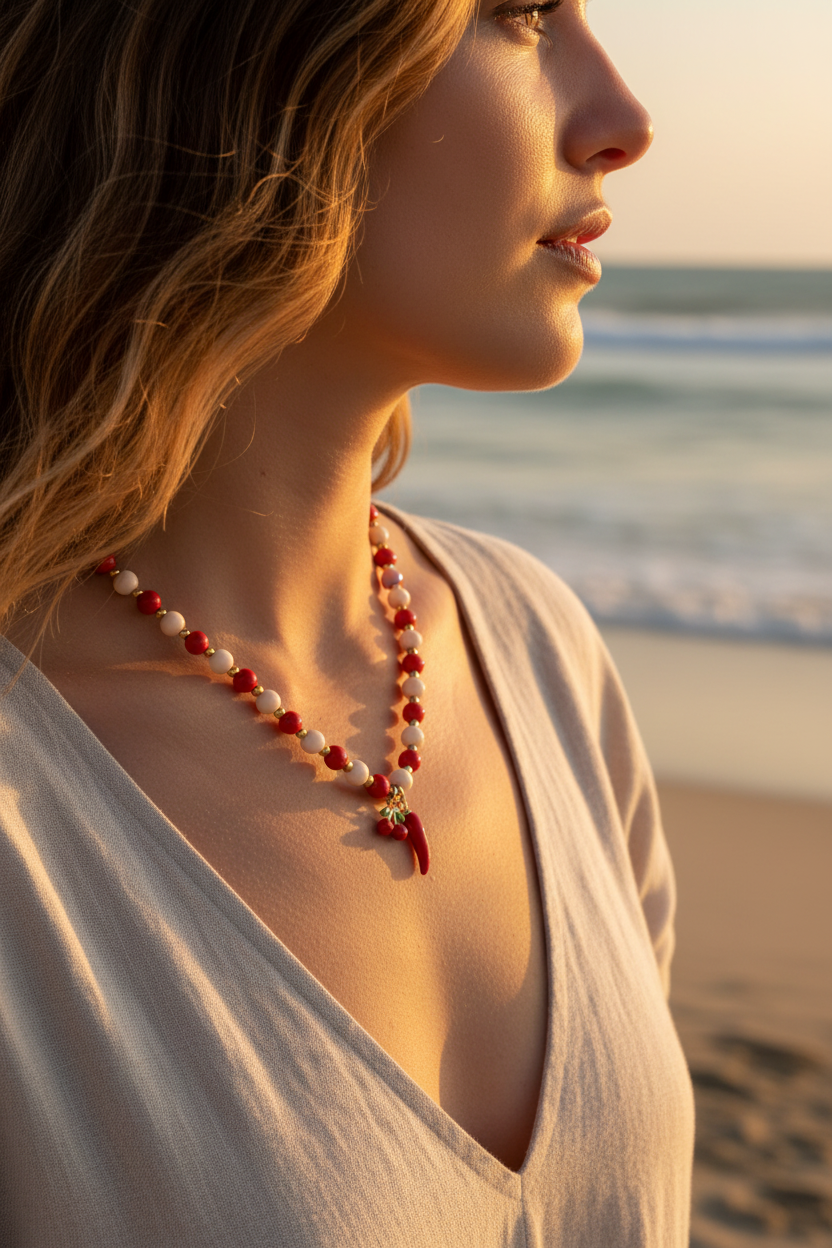 Penny Red Charm Bead Necklace