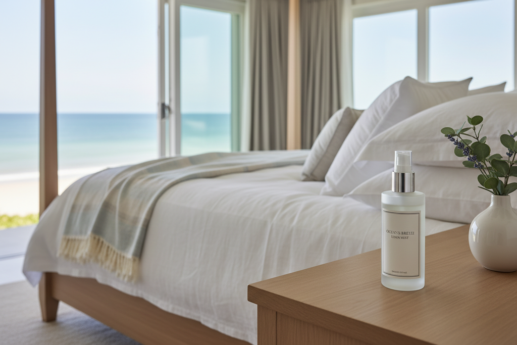 Sheet spray in bedroom