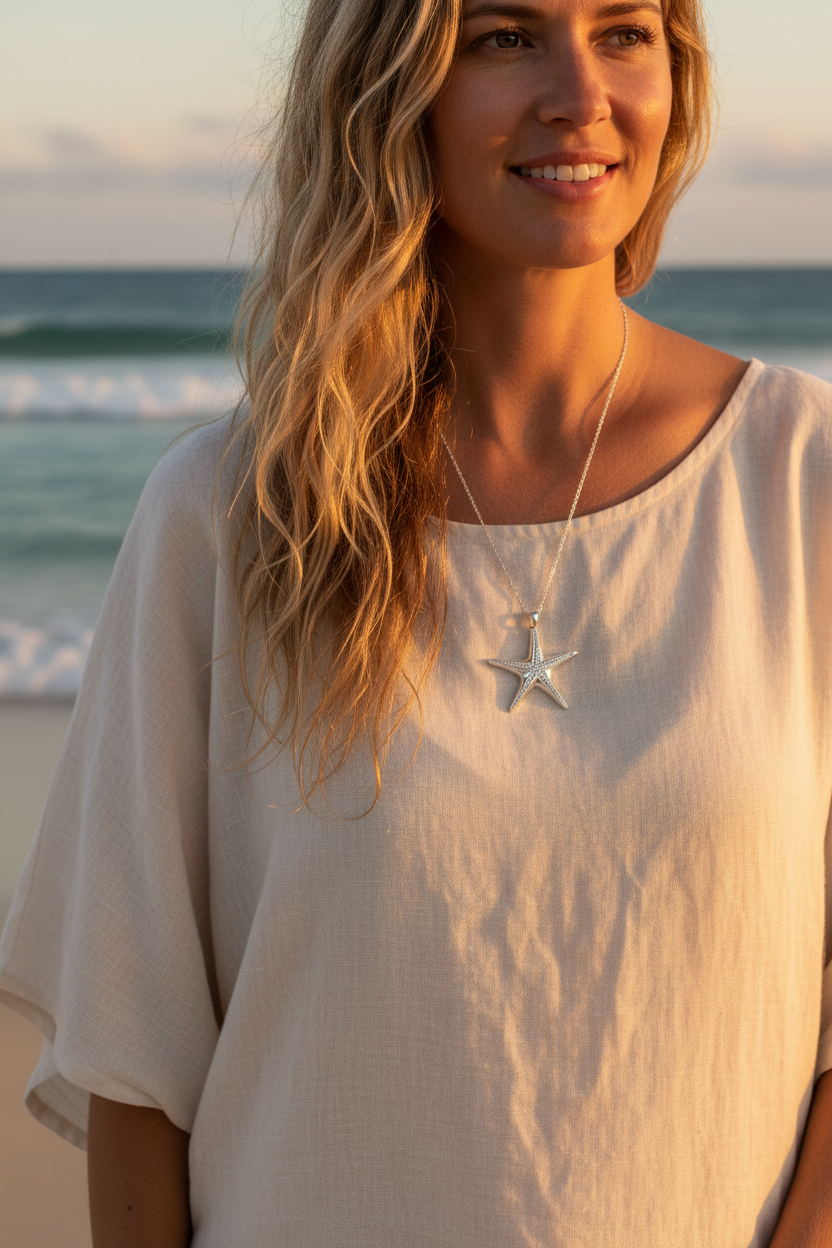 X-Large Silver Starfish Pendant